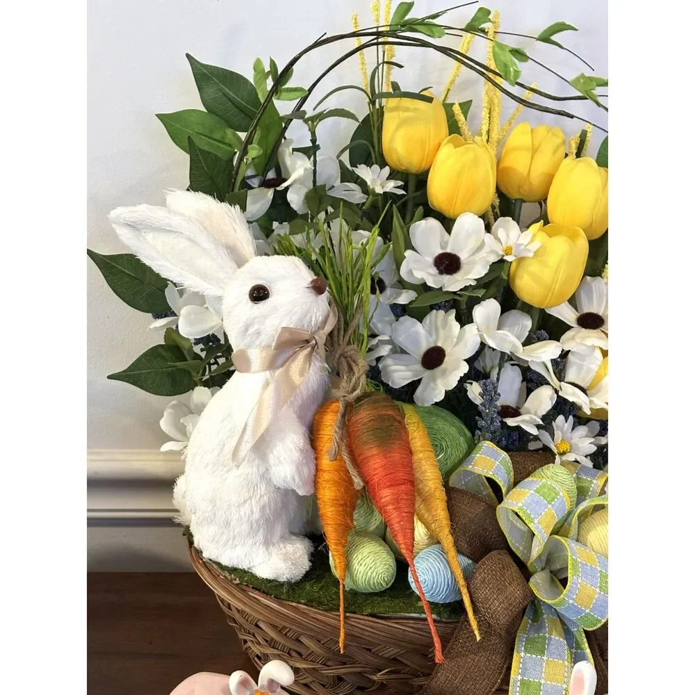 Easter Bunny Basket Center Piece with Tulips and Daisey's